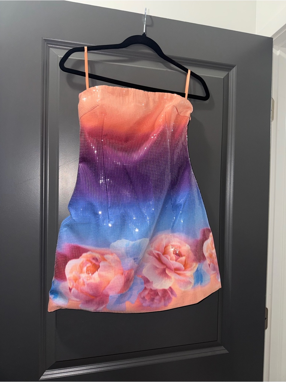 Floral Mini Dress with Sparkle - Peach Purple Blue
